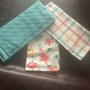 Set of 3 Assorted Kitchen Towels - Aqua, Plaid, Floral